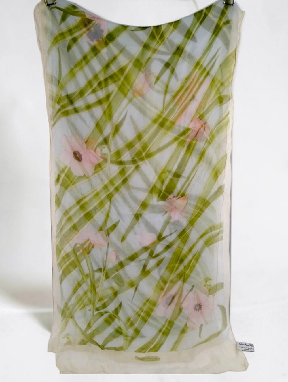 Salvatore Ferragamo Delicate Silk Green & Pink Floral Sheer Scarf